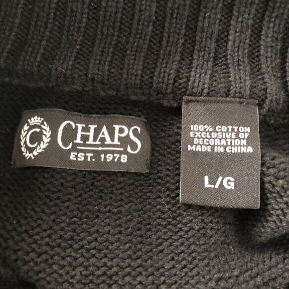 Chaps Fair Isle Sweater Reindeer Graphic Button Neck Black Cotton Large - Picture 2 of 8